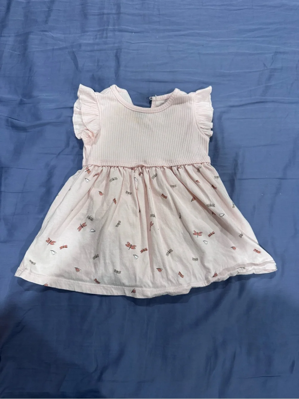 Carter's Light Pink Ribbed Bodice Dress with Flutter Sleeves